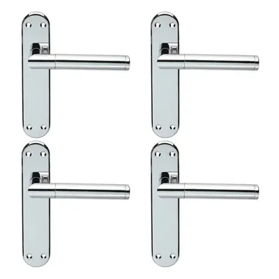 4x Round Bar Lever on Latch Backplate Door Handle x 40mm Polished Chrome