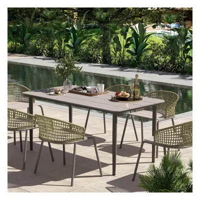 Outsunny Garden Table with Rust Resistant Metal Frame, Light Grey