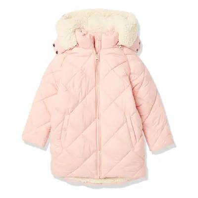 Girls' Long Quilted Cocoon Puffer Coat, Light Pink, X-Large