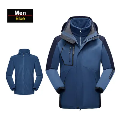 (Men-Blue, XL(57.5-67.5kg)) Men's In Thick Hiking Jacket Fleece Waterproof Winter Windbreaker Ou