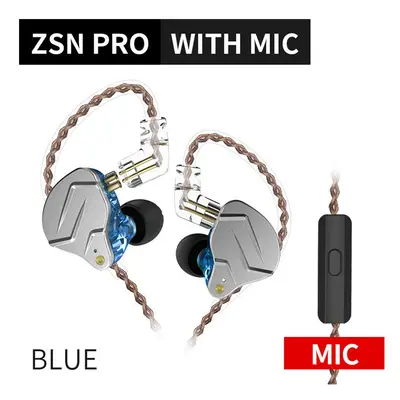 (Blue with mic) KZ ZSN PRO 1BA+1DD Hybrid technology HIFI Metal In Ear Earphones Bass