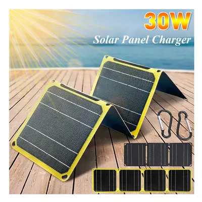 (Yellow fold) 30W Foldable Solar Panel Phone Charger Power Bank Waterproof Portable Battery Char