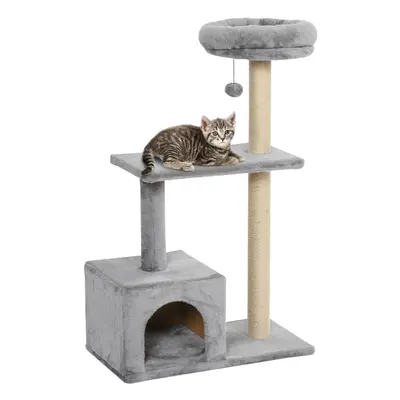 Pawhut Cat Tree for Indoor Cats Kitten Tower W/ Scratching Posts Bed House Grey