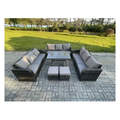 Fimous Seater Wicker Rattan Garden Furniture Set with Rectangular Dining Table Small Footstools 