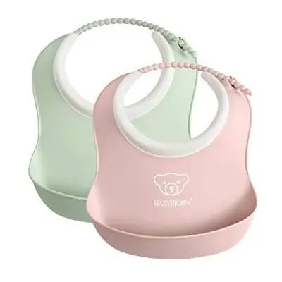 BABYBJÃRN Small Baby Bib 2-pack, Plastic, Powder Green/Powder Pink