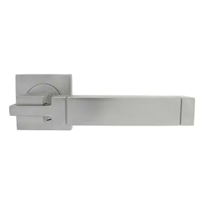 PAIR Cube Lever on Square Rose Etched Detailing Concealed Fix Satin Chrome