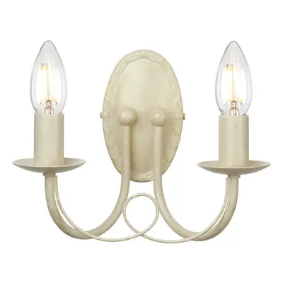 Twin Wall Light Sconce Looped Metal Drapes Double Ivory Gold LED E14 60W Bulb