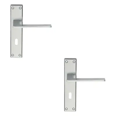 2x Flat Straight Lever on Lock Backplate Door Handle x 40mm Satin Chrome