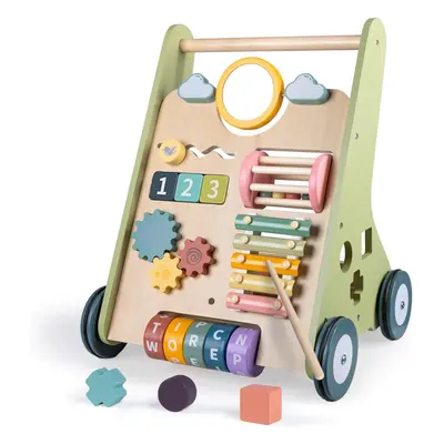 Wooden Baby Walker for Year Old Boys and Girls, 10-in-1 Colorful Walker Learning Activity Center