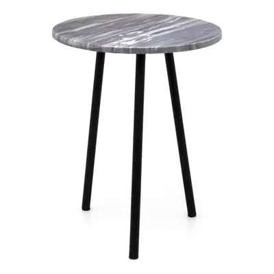 Black Marble Side Table | Round Black & Gold Accent End Table | Modern Marble Stone Tabletop - 3