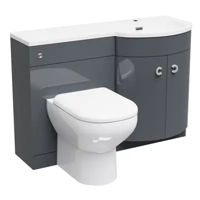 1100mm Right Hand Basin Combination Vanity Unit, WC unit, Back To Wall Toilet Grey Bathroom