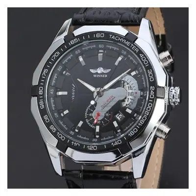 (black) Fashion Men Winner Brand Stylish Skeleton Classic Automatic Relogios Clock Men Mechanica