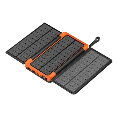 (10000mAh, Orange) 20000mAh Folding Solar Power Bank with Solar Panel Qi Wireless Charger Powerb