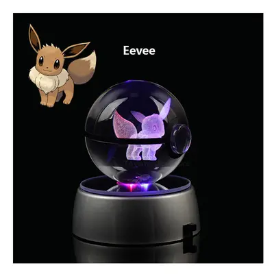 (led base) Pokemon 3D Crystal Ball Anime Snorlax Figure Pokeball Engraving Crystal