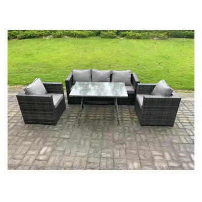 Fimous Wicker PE Rattan Outdoor Furniture Garden Dining Set with Lounge Sofa Oblong Dining Table