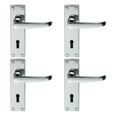 4x PAIR Straight Victorian Handle on Lock Backplate x 42mm Polished Chrome