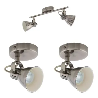 Twin Ceiling Spot Light & 2x Matching Wall Lights Antique Nickel Lamp Shade Head