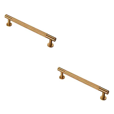 2x Knurled Bar Door Pull Handle x 13mm 160mm Fixing Centres Satin Brass