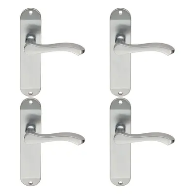 4x PAIR Scroll Lever Door Handle on Latch Backplate x 40mm Satin Chrome