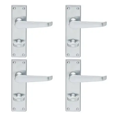 4x Victorian Flat Lever on Bathroom Backplate Handle x 42mm Satin Chrome