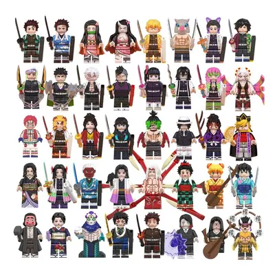 40 pieces of Demon Slayer minifigures third-party dolls Nichirin sword model assembly building b