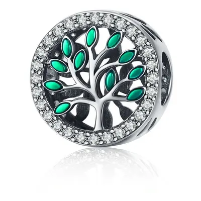 Family Tree Of Live Charm Bead With Green Cubic Zirconia Genuine Sterling Silver Compatible With