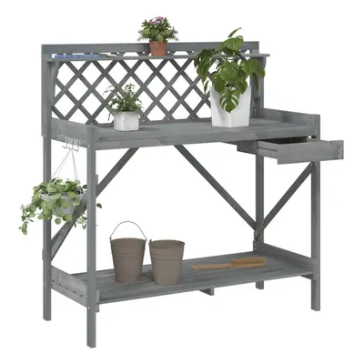 vidaXL Potting Bench with Trellis Grey Solid Wood Fir