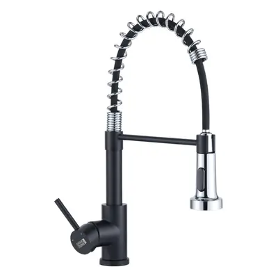 (Black+Chrome) Commercial Swivel Pull out Kitchen Tap Mixer Tap Faucet