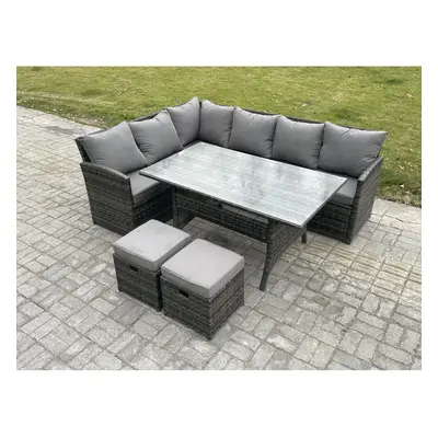 Fimous Outdoor Rattan Garden Furniture Corner Sofa Set with Rectangular Dining Table Small Foots