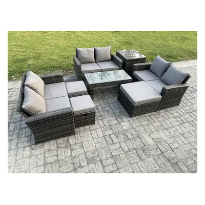 Fimous Outdoor U Shape Sofa Set Wicker PE Rattan Garden Furniture Set with Coffee Table Double S