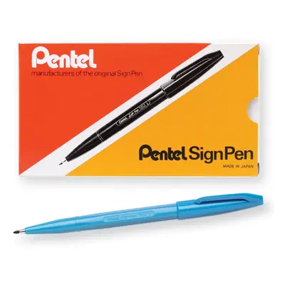 Pentel Arts Sign Pen Fiber-Tipped Pen Sky Blue Ink Box of (S520-S