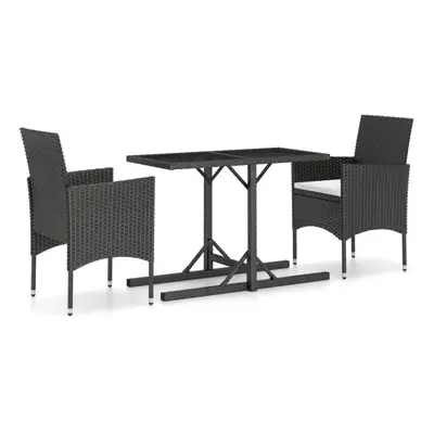 vidaXL Garden Dining Set Piece Poly Rattan and Tempered Glass Black Seat