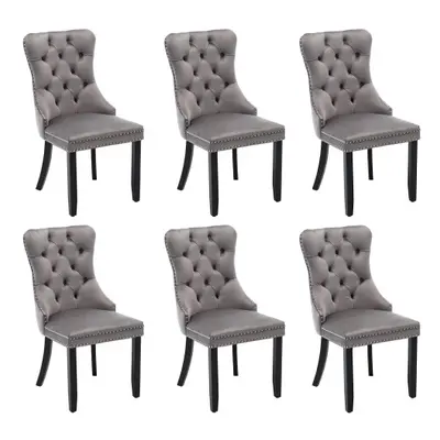 (Grey/6pc) Upholstered Velvet Dining Chairs, Button Tufted Kitchen Lounge Chairs