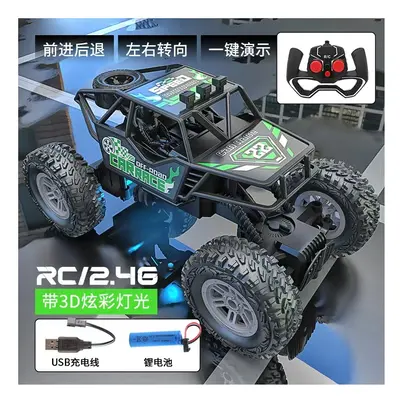 (black green YK015) Remote control car with colorful flashing lights, rubber wheels, off-road to