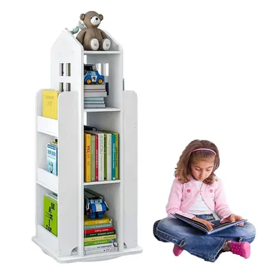 (House Shape 3-tier) Tier Kids Bookshelf White Childrens Bookcase Rotating Bookshelf Kids Room