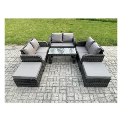 Fimous Rattan Wicker Garden Furniture Patio Conservatory Sofa Set with Rectangular Coffee Table 