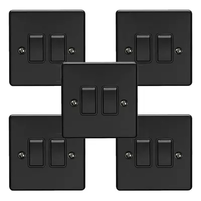 5 PACK Gang Double Metal Light Switch MATT BLACK Way 10A Black Trim