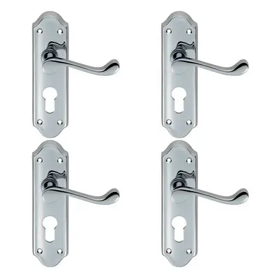 4x PAIR Victorian Upturned Lever on Euro Lock Backplate x 47mm Chrome