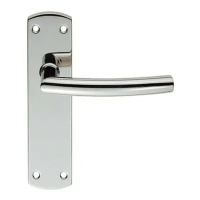 Curved Bar Lever Door Handle on Latch Backplate x 44mm Polished Steel