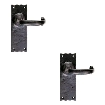 2x PAIR Forged Curved Lever Handle on Latch Backplate x 54mm Black Antique