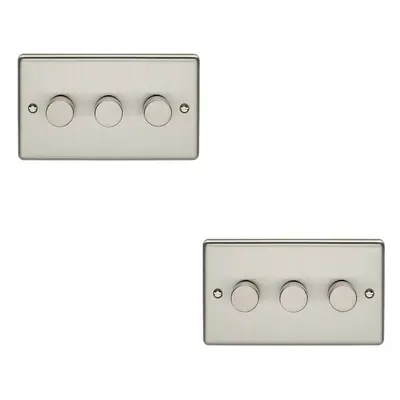 2 PACK Gang 400W Way Rotary Dimmer Switch SATIN STEEL Light Dimming Plate