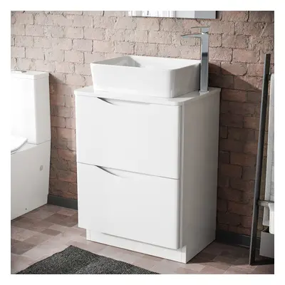 Merton White 600mm Bathroom Freestanding Vanity Unit With Square Ceramic Basin