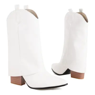 (white, 39) Women&apos;s High Heel Short Boots Temperament Small Pointed Thick Heel Smoke Pipe B