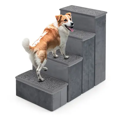 4-Step Dog Stairs Non-slip Foldable Dog Ramp With Adjustable Steps-Grey