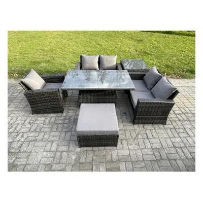 Fimous 6pcs Rattan Outdoor Garden Furniture Set Height Adjustable Rising Lifting Table Sofa Dini