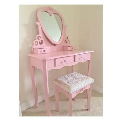 Pink love heart dressing table with mirror and stool