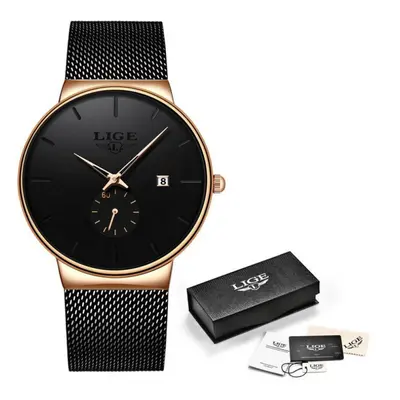 (Black Gold) LIGEWatches Casual Waterproof Quartz Clock Mens Watches Top Brand Luxury Ultra-Thin