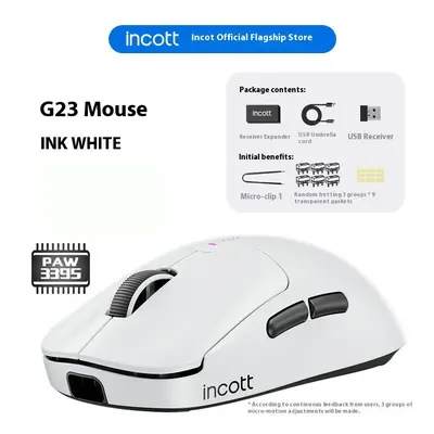 (G23 White) Incott Wireless Mouse Dual Mode 8K PAW3950 Fast Charge Hot Swap Gaming Mouse Ergonom