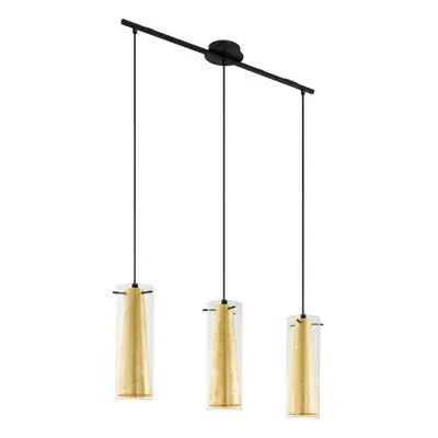 Pendant Ceiling Light Black Shade Inner Gold Outer Clear Glass Bulb E27 3x60W