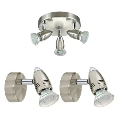 Ceiling Spot Light & 2x Matching Wall Lights Round Satin Nickel Adjustable Head